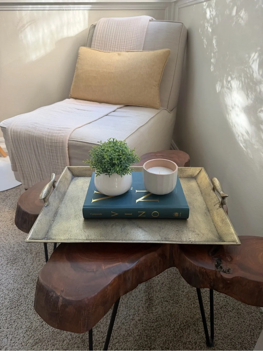 Decorative Metallic Gold Serving Tray with Handles - Antique Brass